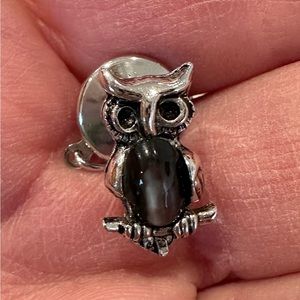 Men’s Silver and Black Cats Eye Owl Tie Tack Vintage